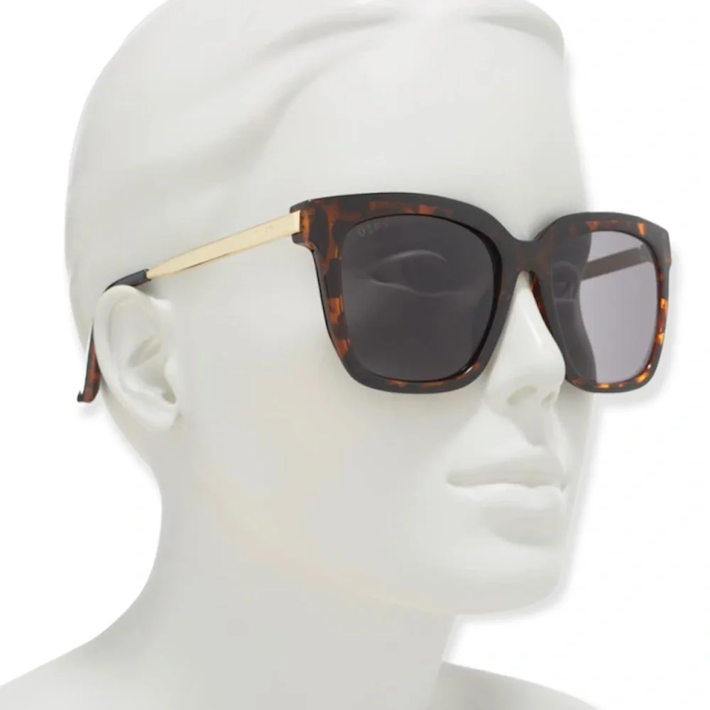 DIFF Hailey Sunglasses Tortoise Gold Frame Grey Lenses Oversized Square #105 NIB